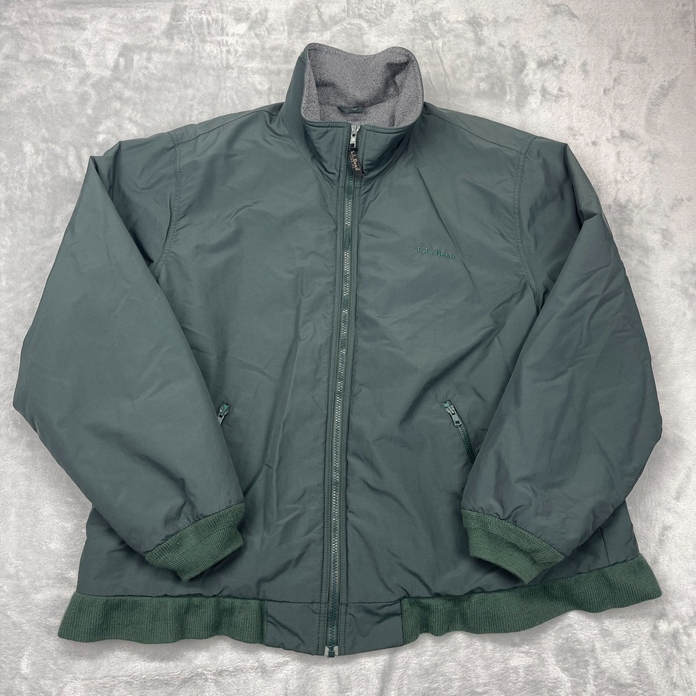 LL Bean Warm-Up Winter Jacket Mens XL Green Fleece Lined‎ Stand Up Collar Zip Up